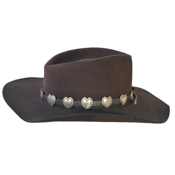 Akubra Brown Fur Felt Silver Heart Band Outback Snowy River Cattleman Hat 56 cm - Picture 3 of 16